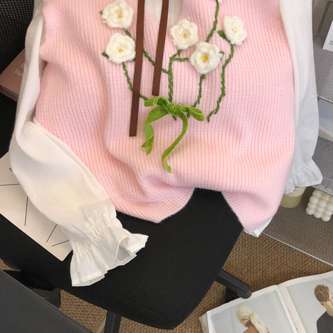 Dimensional Flower Branch Sleeveless Sweater Vest