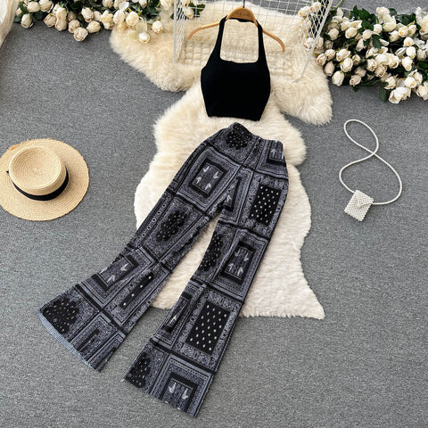 Knit Top Wide Leg Trouser Suit