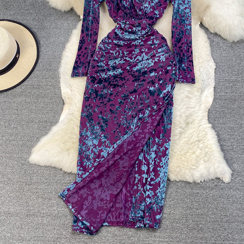 Bronzing Print V-neck Dress