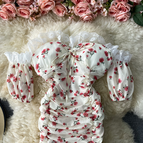 One-shoulder Off-back Floral Dress