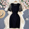 Mesh Puff Sleeve Stitching Knitted Dress Two-piece Suit