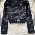 Star Embroidered Peplum Leather Jacket