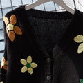 Large Petal Embroidered V-neck Cardigan