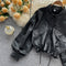 Short Drawstring Waist Leather Jacket