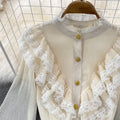 Stand-collar Lace Flared Sleeve Chiffon Shirt