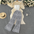 Knitted Jacket Printed Trousers Two Piece Suit