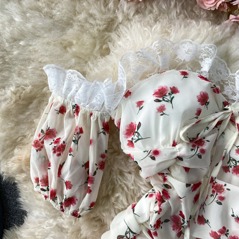 One-shoulder Off-back Floral Dress