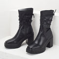 Lace-up Square Toe Thick-soled Black Boots
