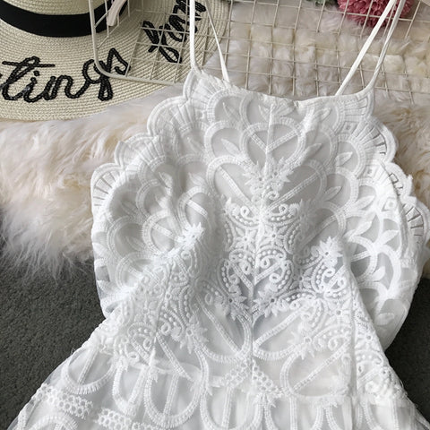 White Lace Backless Slip Dress