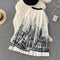 Black Knit Top&Ink Painting Skirt 2Pcs Set