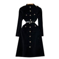 Vintage Single-breasted Black Velvet Dress