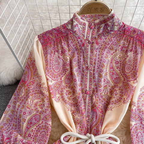 Palace Style Lantern Sleeve Printed Dress