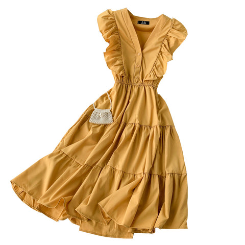 Fairy V-neck Ruffled Sleeveless Dress