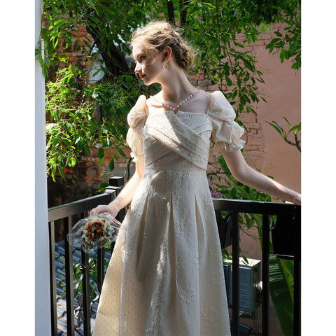 Rose Pearl Ruffled Vintage Dress