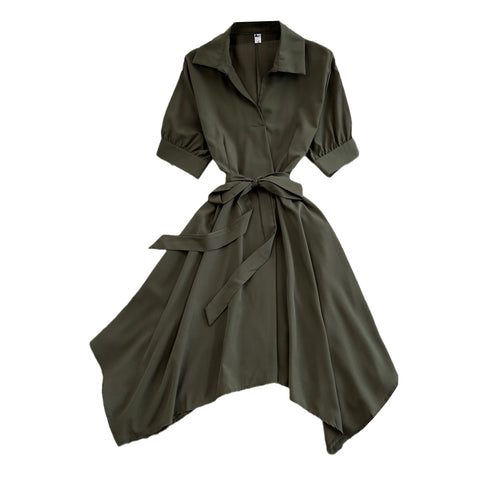 Solid Colour V-neck Bow Tie Dress