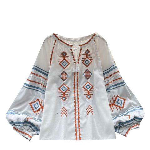 Embroidered Ethnic Style Loose Top