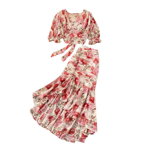 Strappy Chiffon Top&Fishtail Bustier 2Pcs
