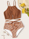 High-waisted Brown Split Swimsuit