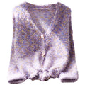 Mixed Color Knitted Fleece Cardigan