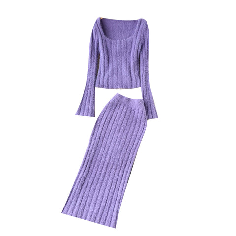 Short Sweater&High-waist Skirt 2Pcs