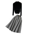 Black Sweater&Plaid Skirt 2Pcs