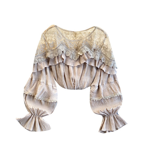 See-through Mesh Patchwork Chiffon Blouse