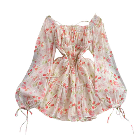 Bubble Sleeve floral Chiffon Puffy Dress
