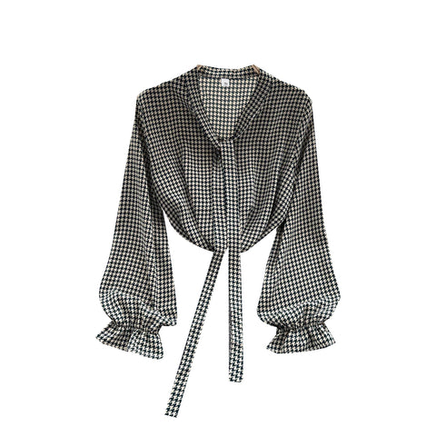 Houndstooth Bow Tie Long-sleeve Shirt