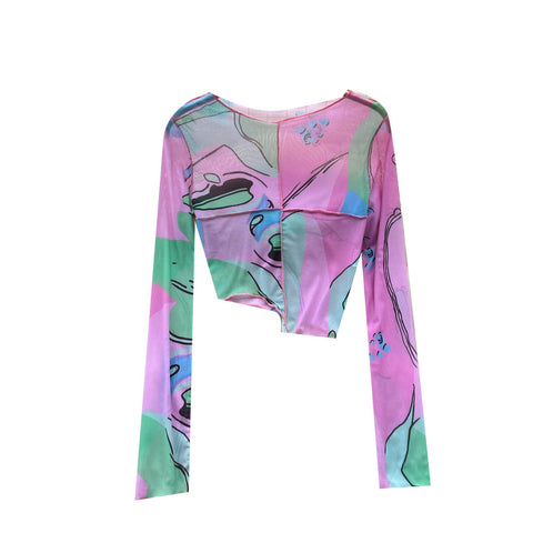 Niche Knitted Patchwork Colourful Print Shirt