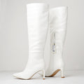 White High Boots With Square Toe Leather