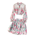 Printed Embroidered Blouse&Pleated Skirt 2Pcs