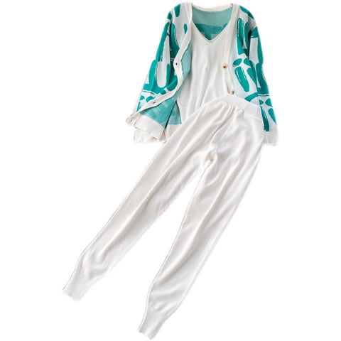 Letter Printed Cardigan&Vest&Trousers