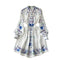 Lace Hollowed Stand Collar Print Dress