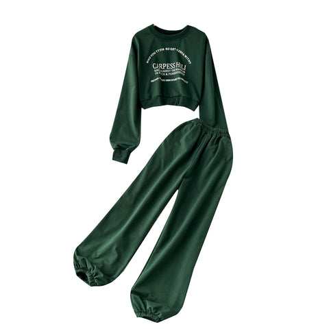 Printed Sweatshirt&Drawstring Sports Trousers