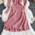 Solid Color Long Sleeve A-Line Knit Dress