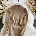 Puff Sleeve High Neck Pullover Knit Dress