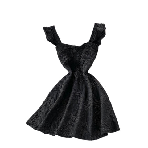 Jacquard Dress With Square Collar And Waist