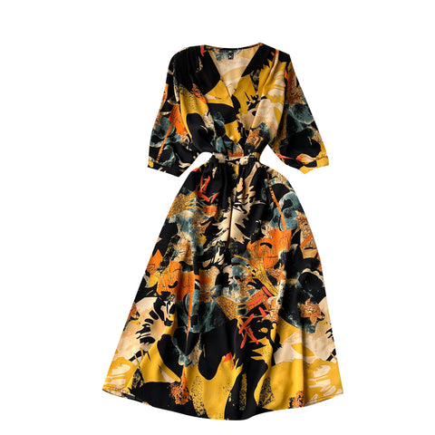 French Style Floral Printed Chiffon Dress