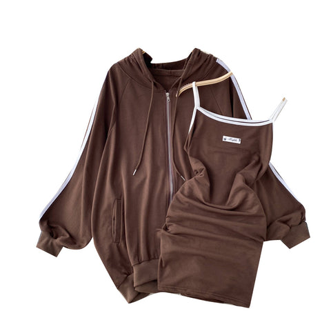 Striped Hoodie&Dress Sportswear 2Pcs