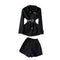 Black Suit Jacket&High-waisted Shorts 2Pcs