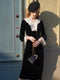 Lace V-Neck Velvet Black Dress