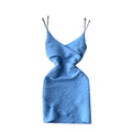 Solid Color Backless V-neck Slip Dress