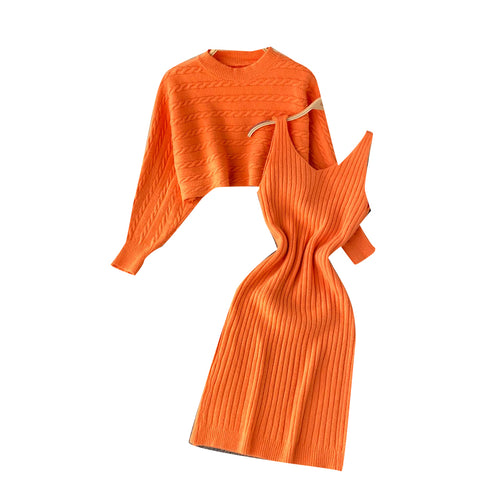 Hip-packaging Dress&Sweater 2Pcs Set