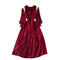 Vintage Ruffle-trimmed Pleated Dress