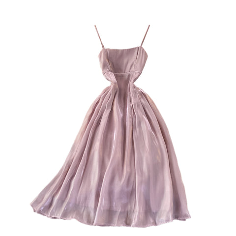 Vintage High-waisted Pleated Halter Dress