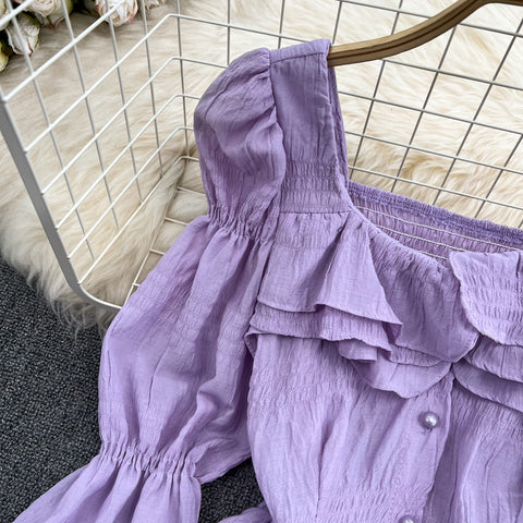 Square Collar Ruffled Chiffon Shirt