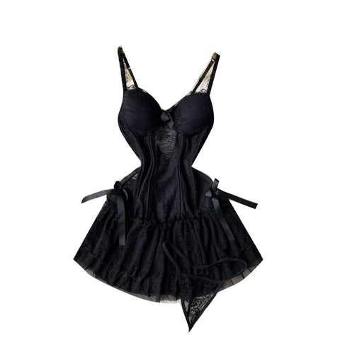 Black Lace Hollowed Slip Dress