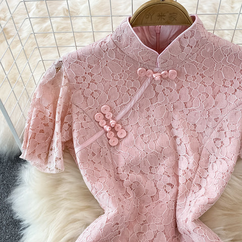 Retro Chinese Style Stand-collar Lace Dress