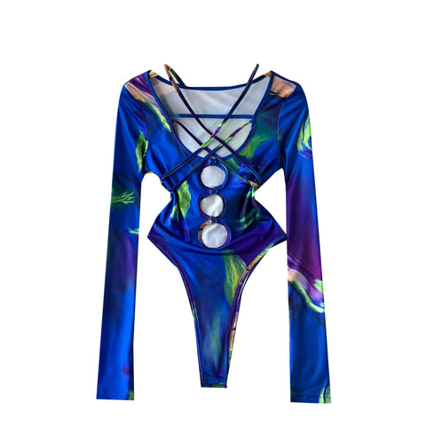 Tie-dye Lace-up Long-sleeved Jumpsuit