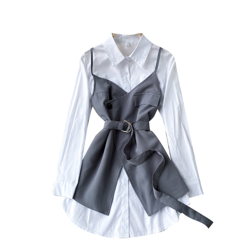 White Shirt&Camisole Overlay 2Pcs Set